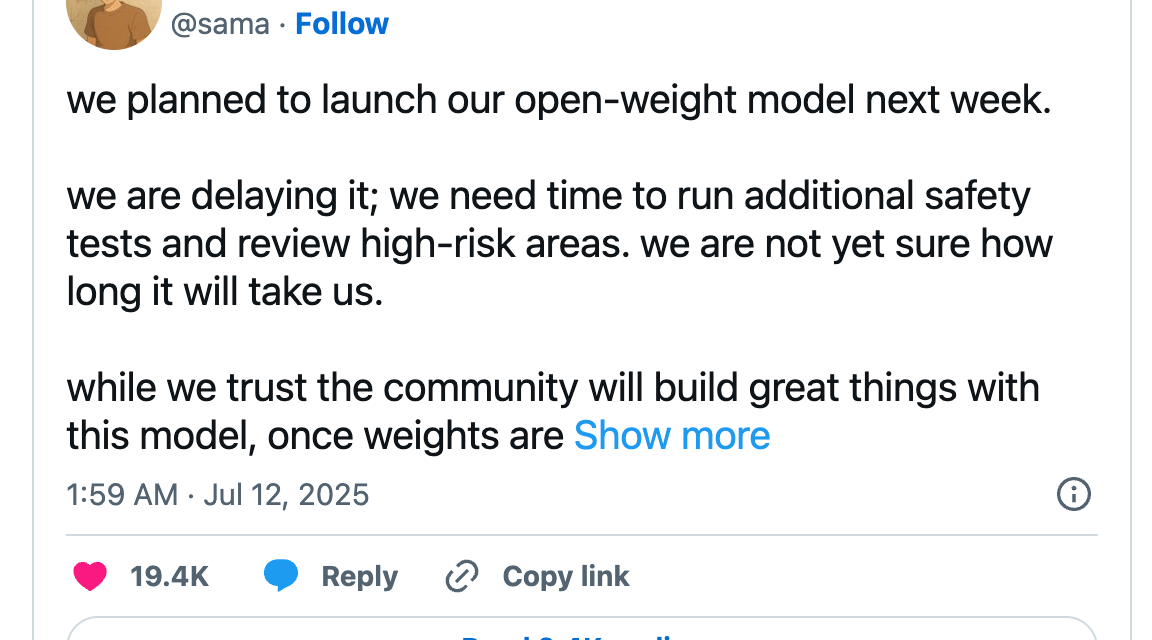 ☕🤖 OpenAI delays the release of its open model, again!