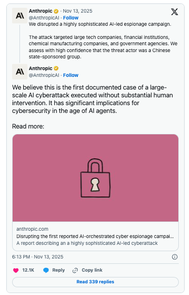 ☕🤖 Anthropic Stops First AI-Orchestrated Cyber Attack