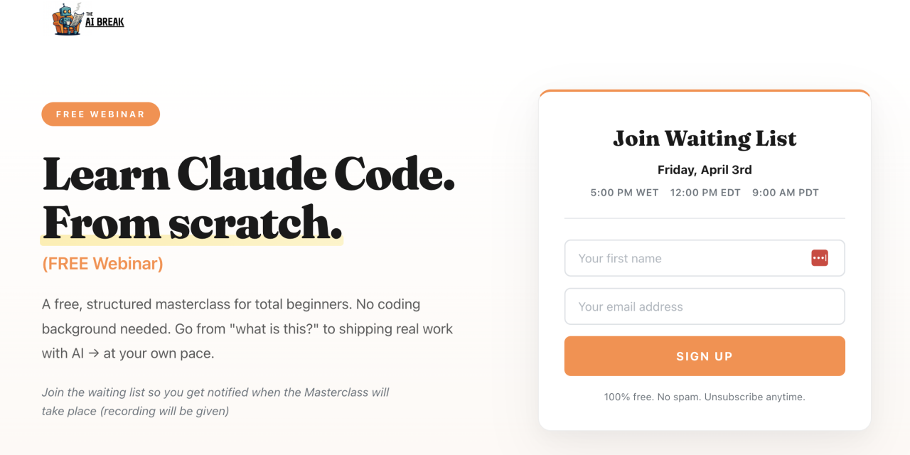 ☕🤖 Last chance to join today’s free Claude Code Masterclass for Beginners