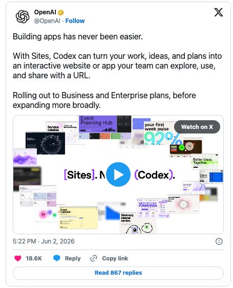 ☕🤖 OpenAI Launches Codex Sites: Turn a Prompt Into a Shareable App