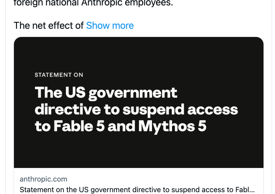 ☕🤖 Anthropic Forced to Disable Fable 5 and Mythos 5 by US Government